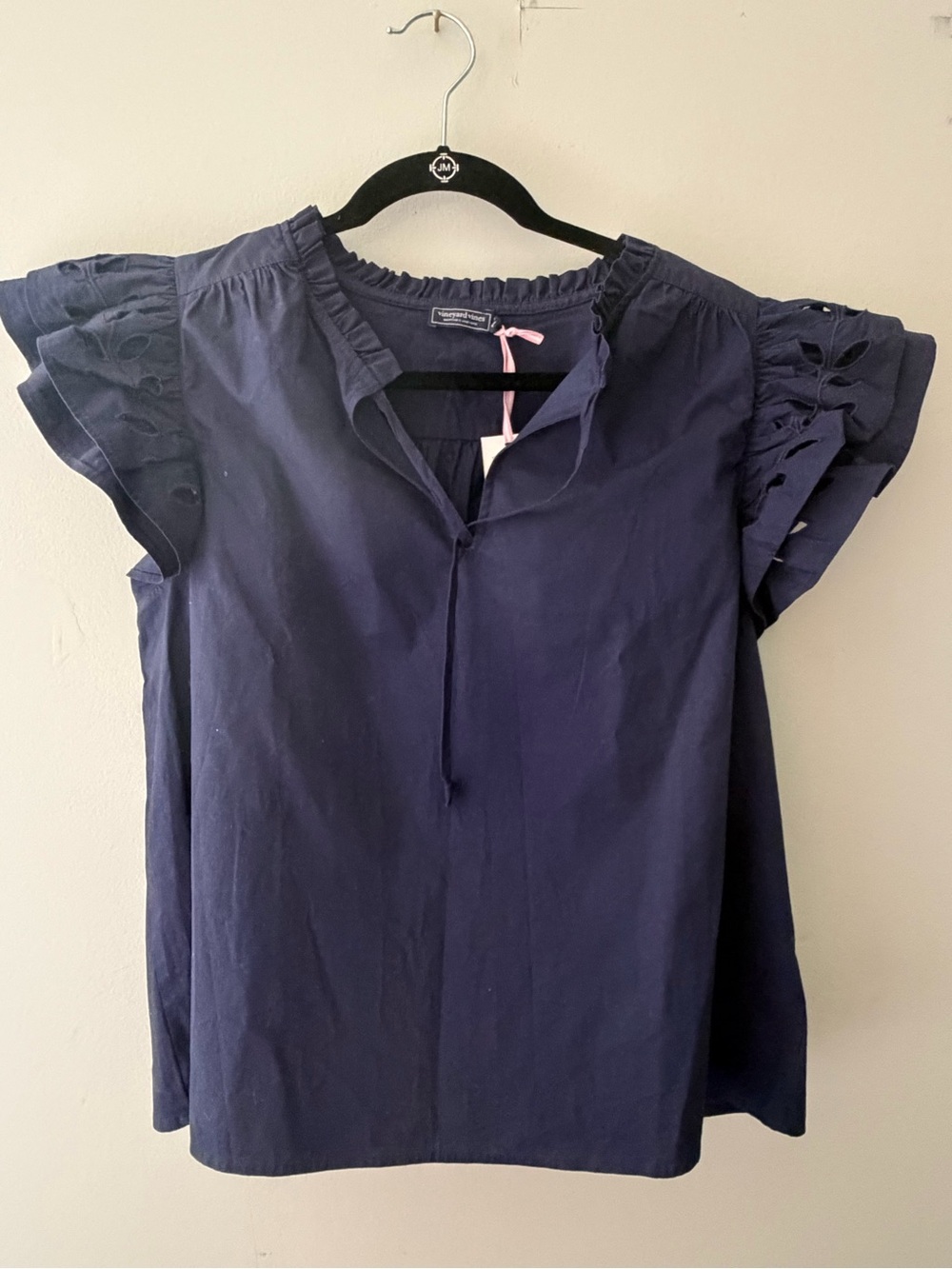Vineyard Vines Adare Navy Eyelet Flutter Sleeve Women's Top